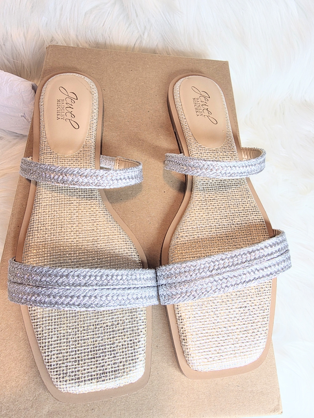 Jewel Helena By Badgley Mischka Silver Braided Slide Sandals New Size 10